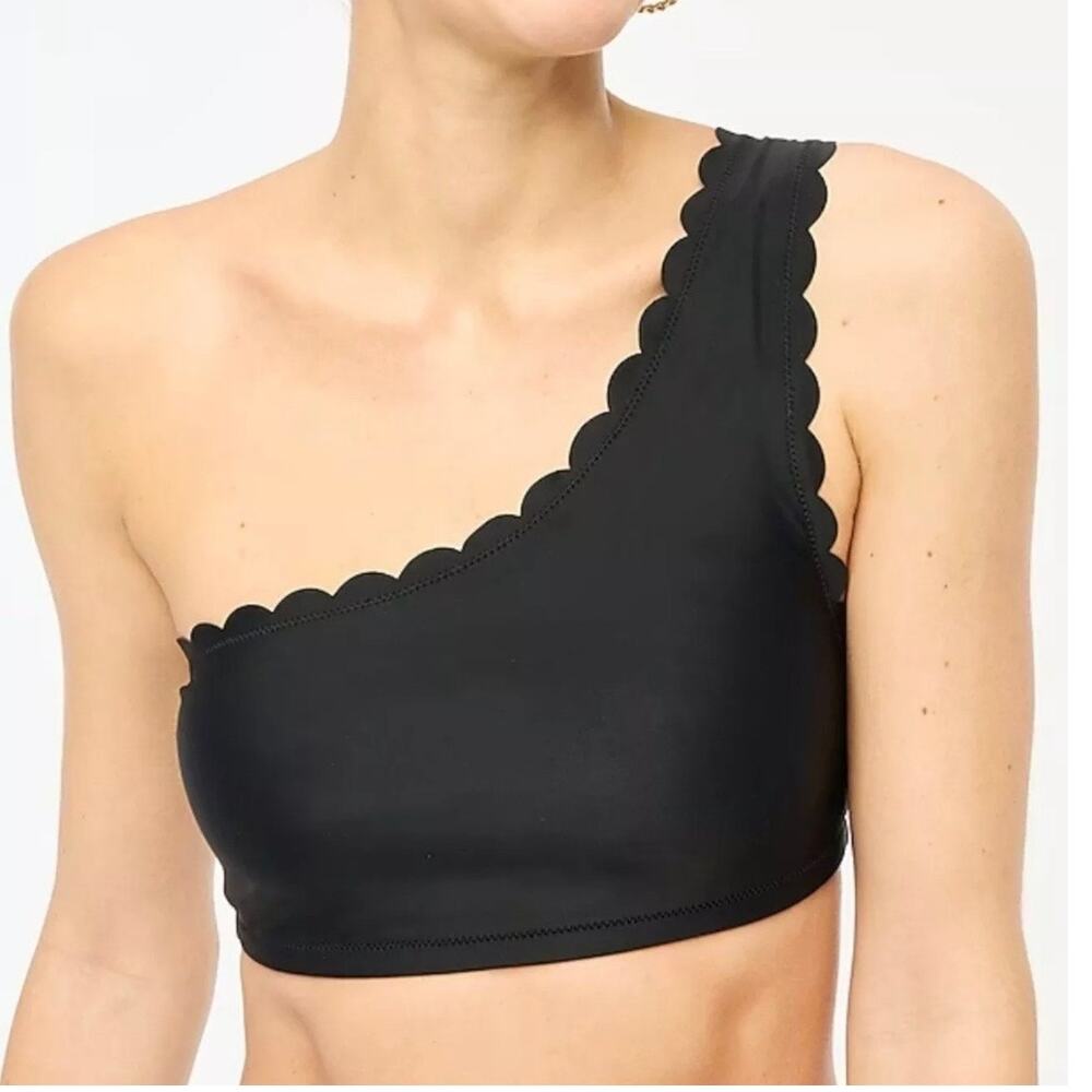 J Crew Factory Womens Scalloped One Shoulder Bikini Top XL Black